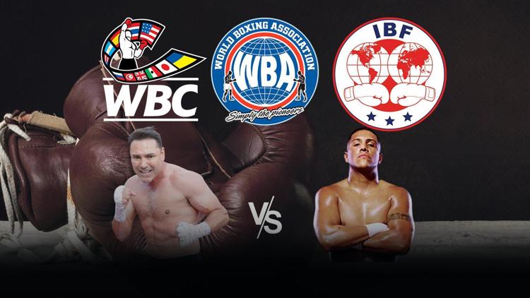 Постер Бой за титул абсолютного чемпиона мира (WBC, WBA Super, IBF) в полусреднем весе. Оскар Де Ла Хойя - Фернандо Варгас