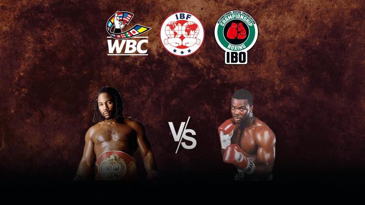 Постер Бой за титулы WBC, IBF и IBO в тяжёлом весе. Леннокс Льюис - Майкл Грант